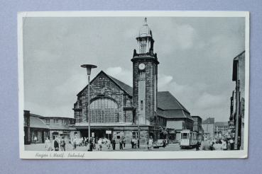 Ansichtskarte AK Hagen i W 1950er Jahre Bahnhof Straßenbahn Gebäude Architektur Ortsansicht NRW